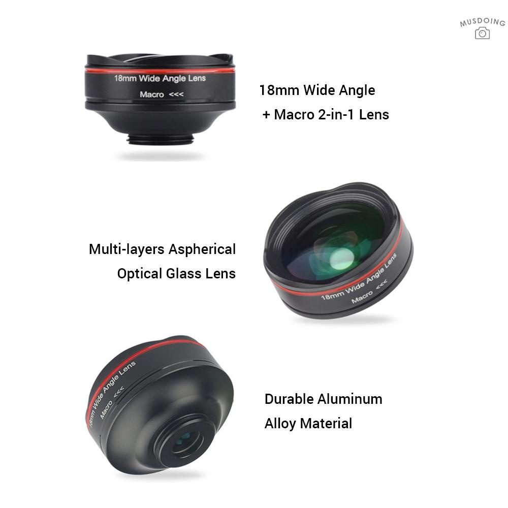 ღ  5K Ultra HD Smartphone Camera Lens 18mm 128° Wide-angle 15X Macro Phone Lens Distortionless with Universal Clip Compatible with iPhone Samsung Huawei Smartphones