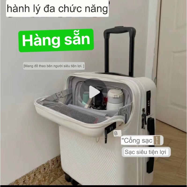 Vali 2022 mẫu mới thời trang dành cho nam nữ có cổng USB xạc pin mở phía trước.