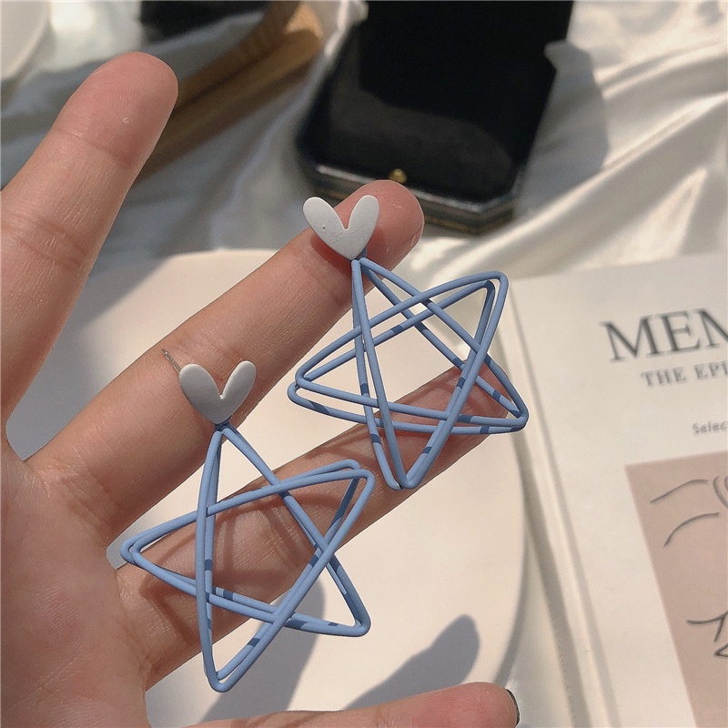 Khuyên Tai Ngôi Sao Năm Cánh Trái Tim Màu Xanh Dương Nhỏ Xinh Dễ Thương Cho Bạn Gái