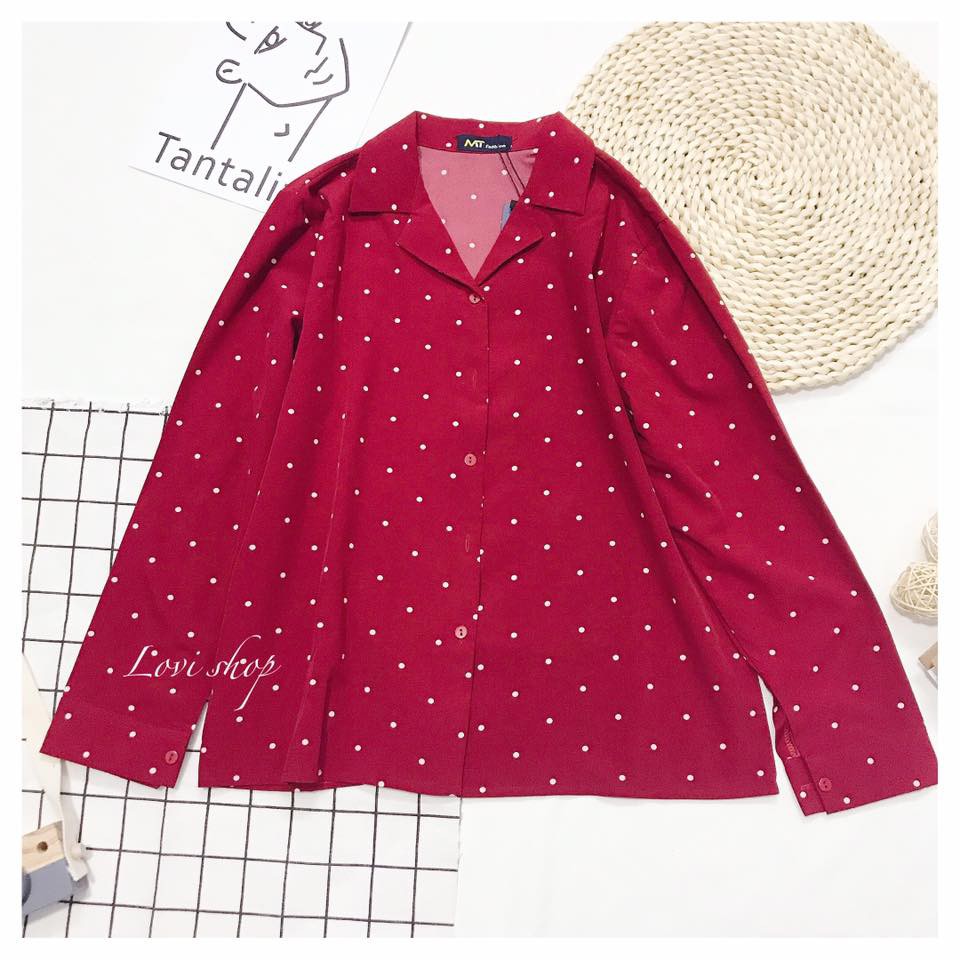 LOVI SHOP- Áo sơ mi bi đỏ tay dài siêu basic