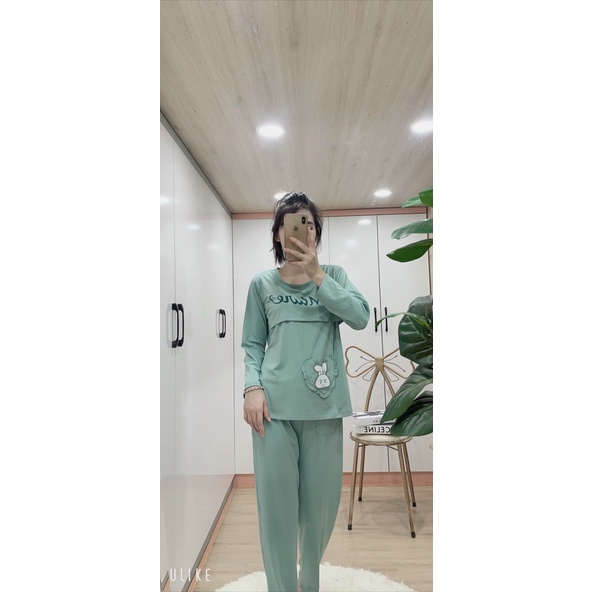 Bộ bầu và sau sinh dài tayChicmom Mlure, mặc nhà có nắp mở cho con bú, siêu đẹp A053