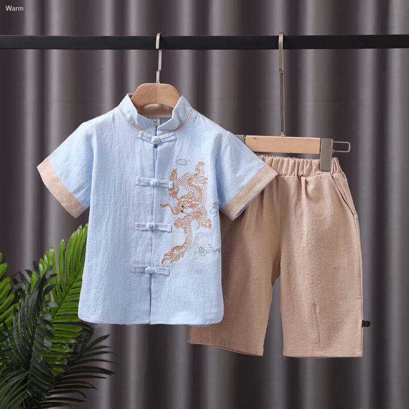 Bộ Đồ Hán Phục Tay Ngắn Vải Cotton Kiểu Trung Hoa Dễ Thương Cho Bé