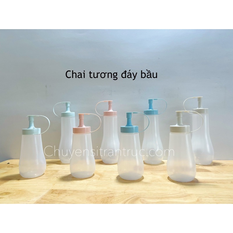 [Màu nắp ngẫu nhiên ] Chai đựng tương ớt đáy bầu, bình đựng sốt, nước mắm nhựa PP