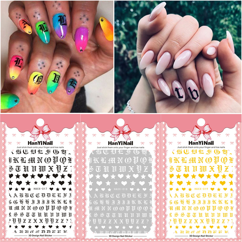[Hàng mới về] Tờ miếng dán trang trí móng tay nghệ thuật kiểu chữ cái 3D thời trang