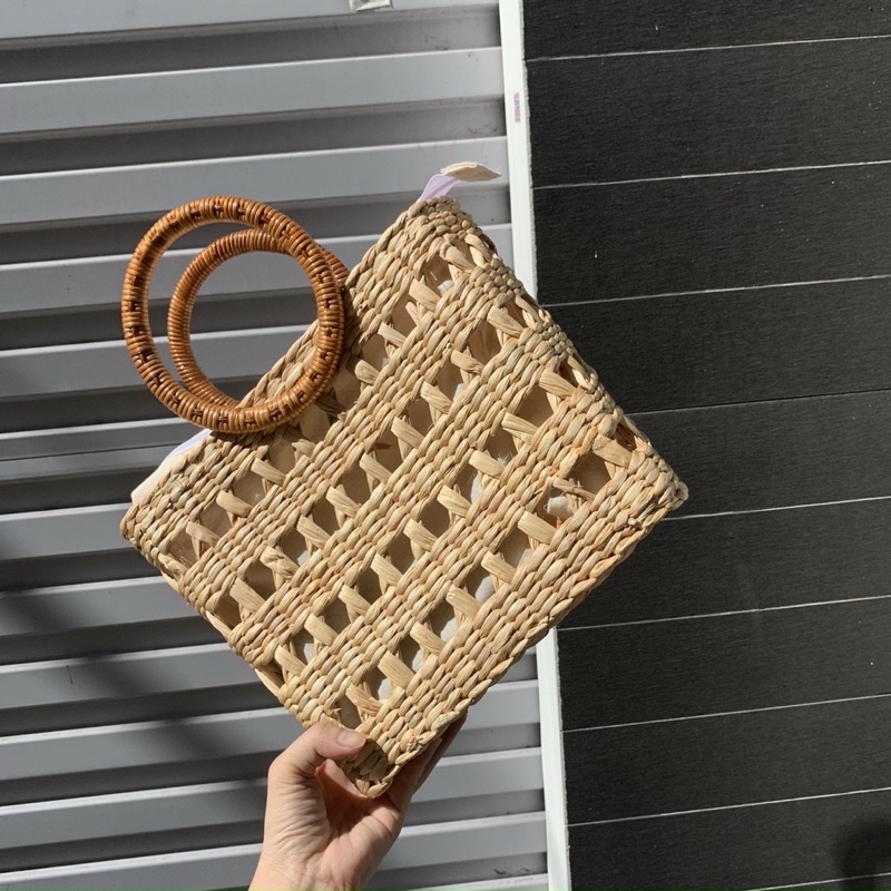 Túi xách cói lục bình hàng rào xinh xắn size 23cm - Tiệm Cói Cô Lê