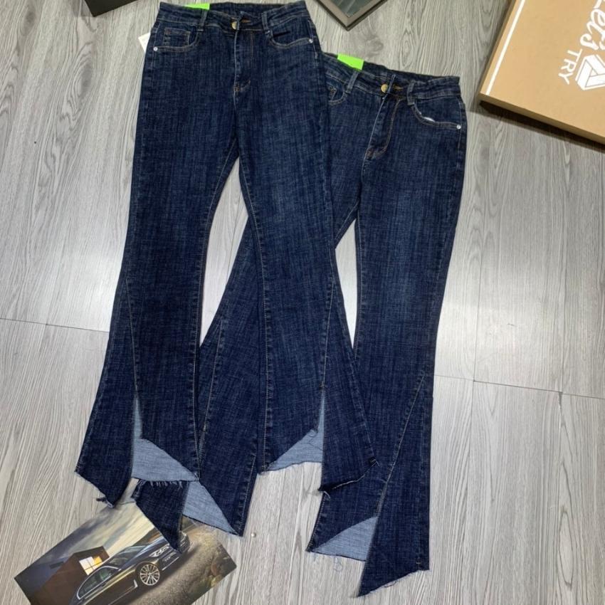 Quần bò ống loe Jeanny Jeans nữ xẻ gấu hack dáng quần bò nữ cạp cao siêu hot chất dày đẹp 849