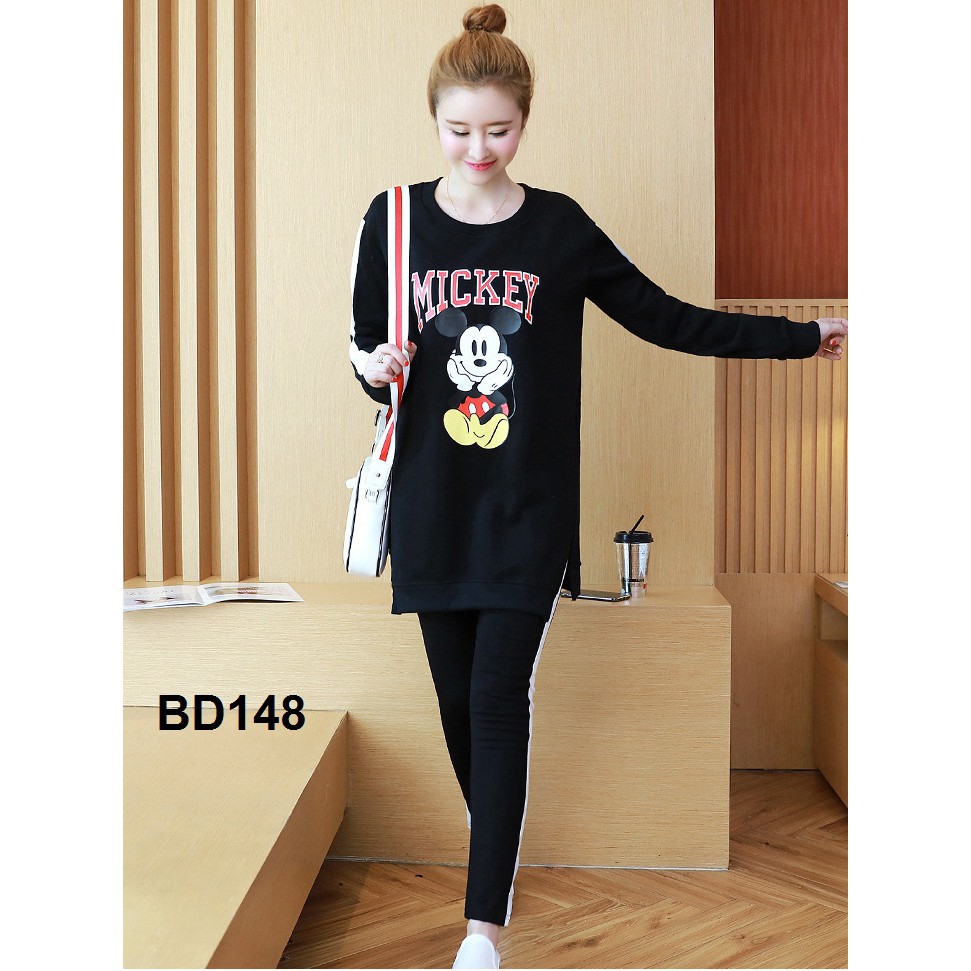 BỘ ĐỒ BẦU ÁO TAY DÀI HÈ THU IN HOẠ TIẾT MICKEY BD148