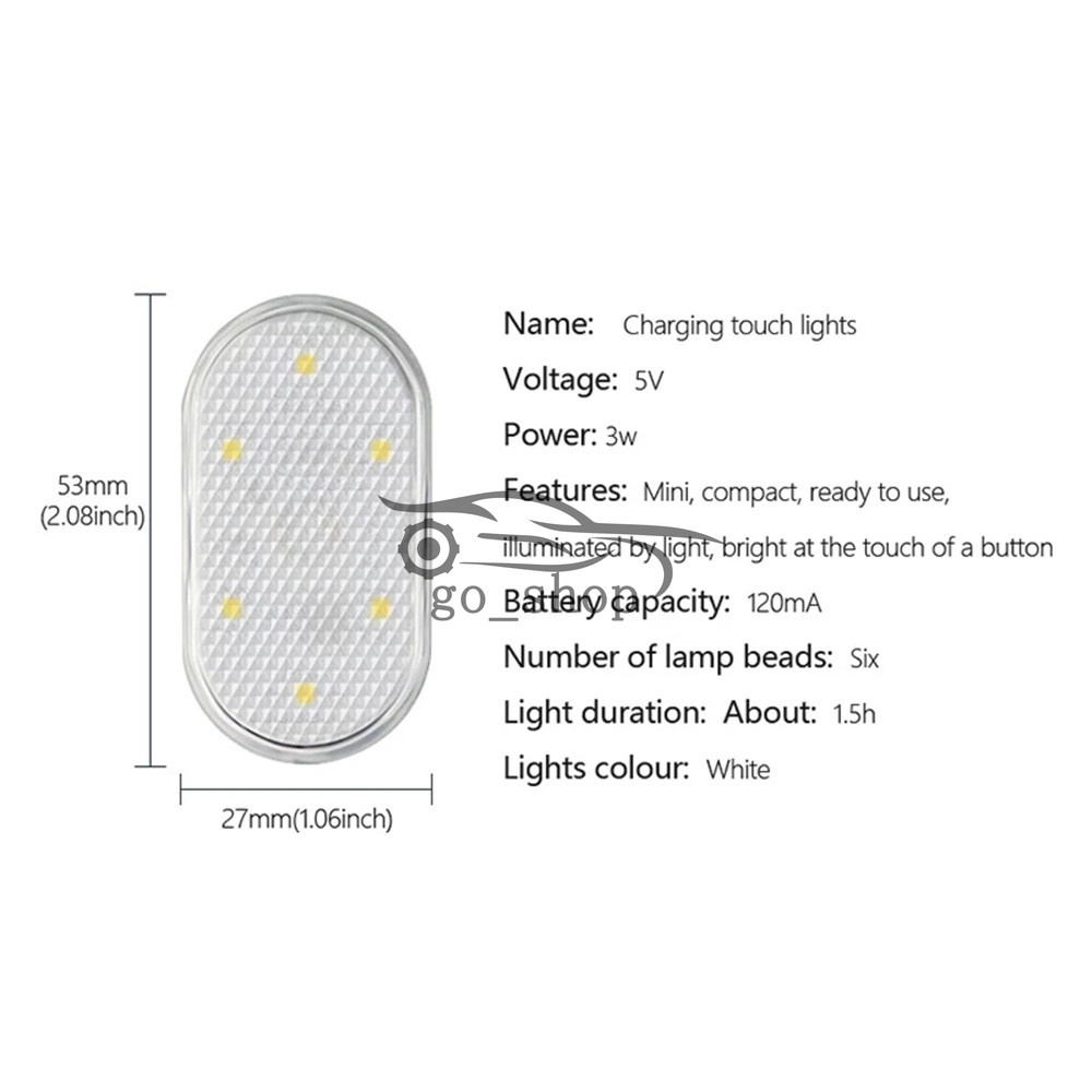 Đèn led cảm ứng không dây gắn trần xe hơi sạc cổng USB tiện dụng Cảm Ứng Chạm Để Bàn / Trần Xe Hơi / Cửa / Cốp Xe Có Cổng Sạc USB