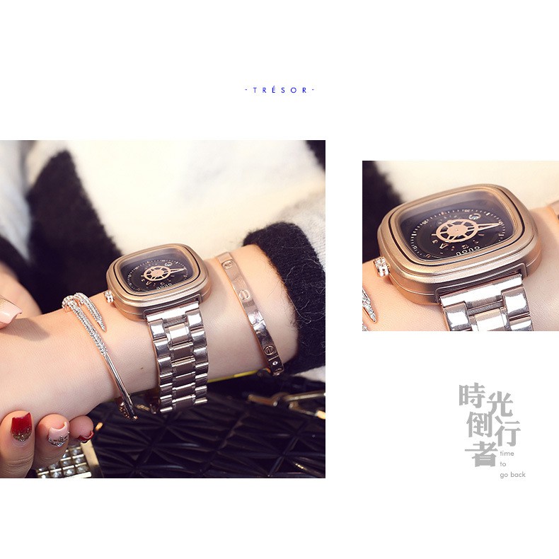 Đồng hồ nữ đeo tay Guou chính hãng 8150 mặt vuông dây thép chống nước tuyệt đối