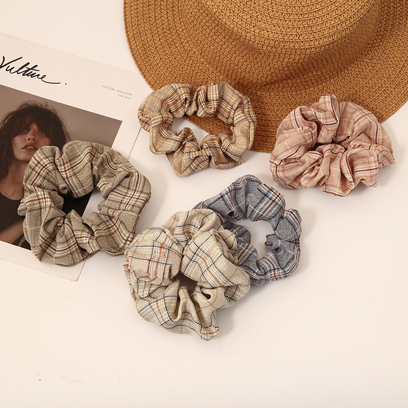Dây buộc tóc kẻ sọc ca rô phong cách Hàn Quốc ngọt ngào đơn giản