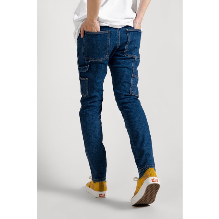 OWL BRAND® DOUBLE KNEE SKINNY JEANS - Quần jeans dài may đắp dáng ôm / Xanh đậm - OWL191021