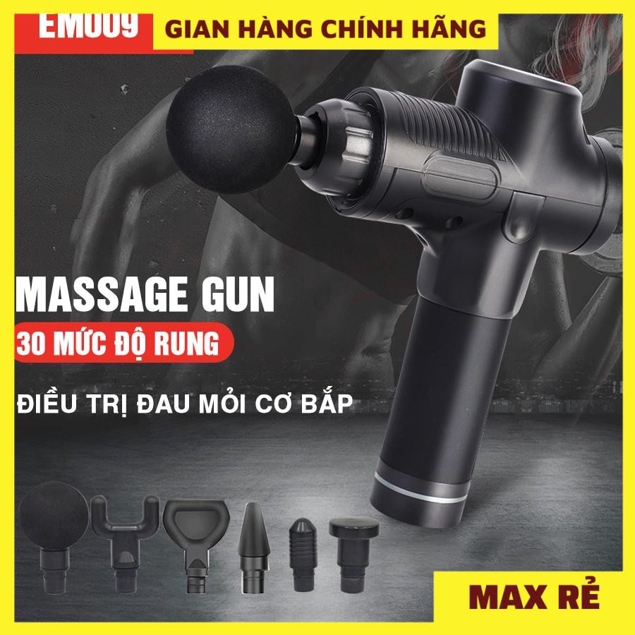 Súng massage cầm tay Cao Cấp Cát Á EM009, súng Massage cao cấp 6 Đầu 30 Chế Độ Giãn Căng Cơ, máy massage toàn thân