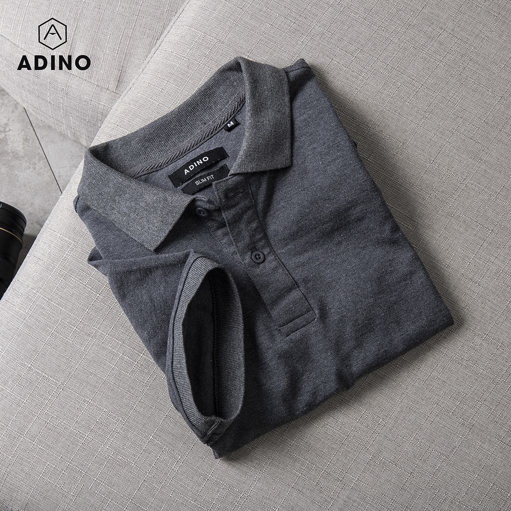 Áo polo nam ADINO màu ghi đậm vải cotton co giãn nhẹ dáng công sở slimfit hơi ôm trẻ trung PL45