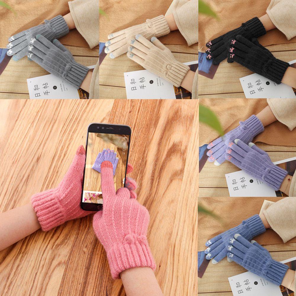 Găng Tay Dệt Kim Mềm Co Giãn Giữ Ấm Mùa Đông