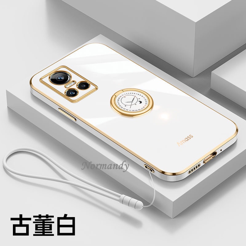 Vỏ điện thoại Ready Stock Casing Realme GT NEO 3 3T Neo2 2 Pro GT Master Edition 5G Straight Edge Plating Handphone Case TPU Softcase with Fashion Clock Ring Hand Strap Ultra Thin Back Cover