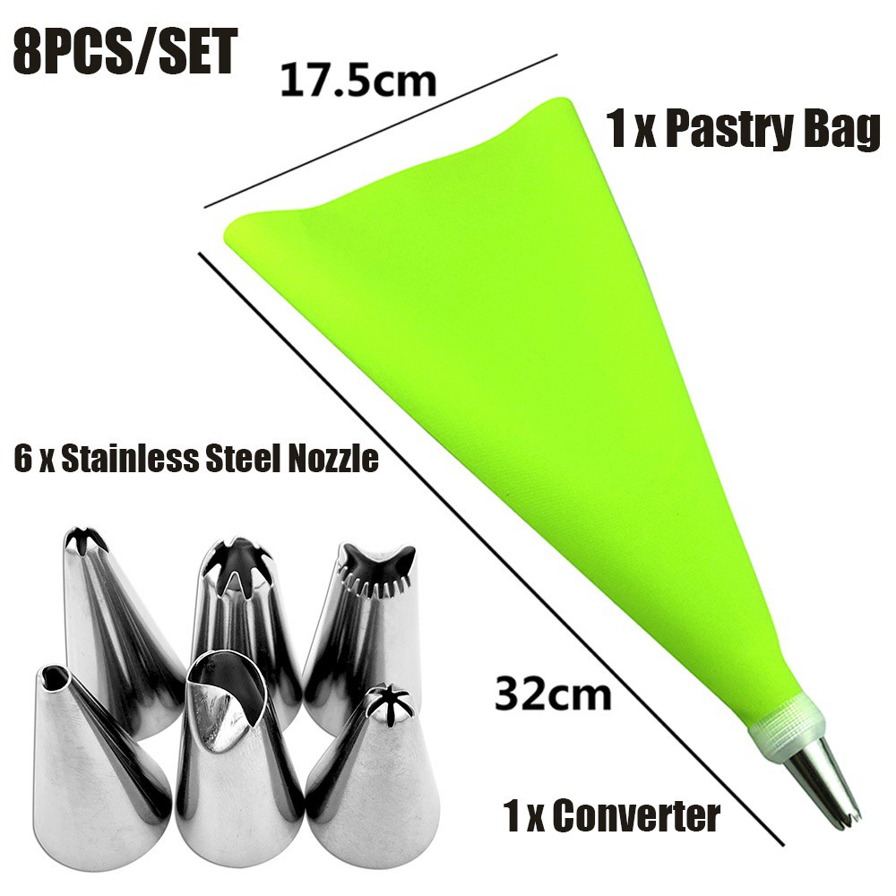 Set 8 Vòi Bắt Bông Kem 6 Đầu Bằng Thép Không Gỉ Nhiều Màu Sắc Diy81