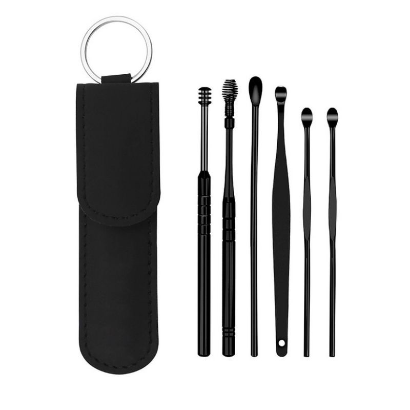 Bộ Dụng Cụ Ngoáy Tai Lấy Ráy Tai 6 Món Bằng Thép Không Gỉ Cao Cấp Tặng Kèm Túi.