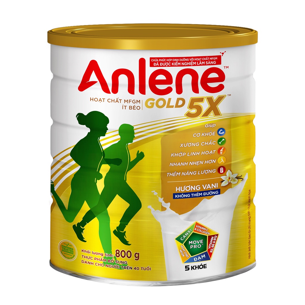 Combo 2 lon sữa bột Anlene Gold 5X hương vani lon 800g