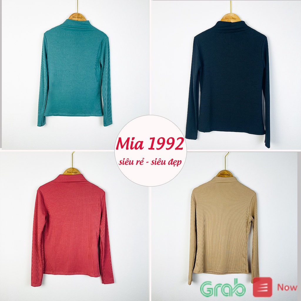 Áo thun nữ tay dài MIA 1992 - áo thun tay dài cổ lọ tăm nhung cáo cấp xịn xò form ôm basic tặng kèm tag