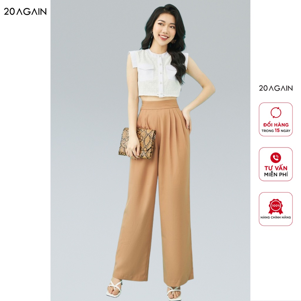 [Mã WABRAG442 giảm 12% đơn 250K] Quần âu nữ ống rộng cúc cài bên sườn 20AGAIN, hàng thiết kế thanh lịch QAA1488