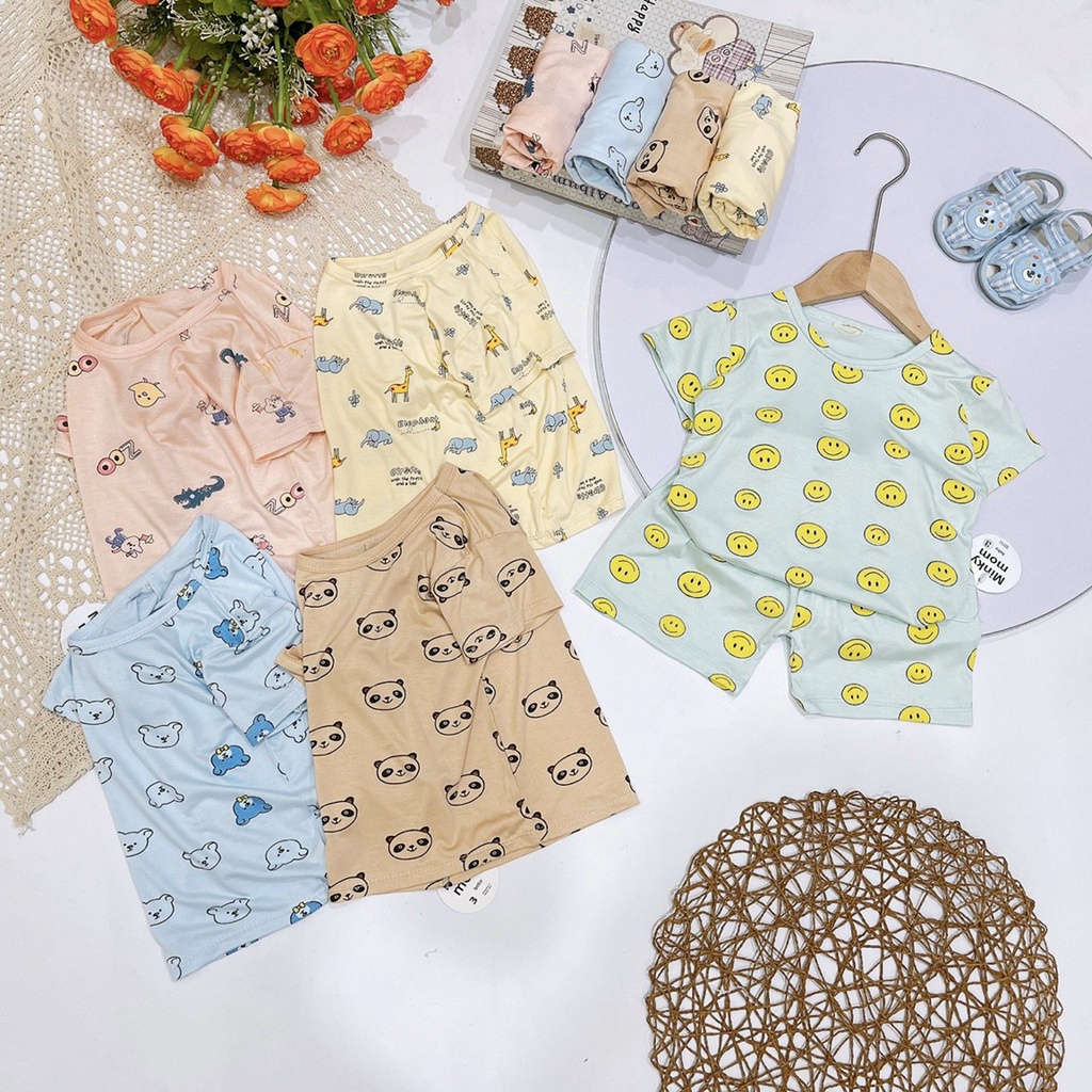  Bộ Quần Áo Cộc Tay Cotton Thun Lạnh Mềm Mịn Co Giãn Cho Bé từ 8-16kg - BCT - HH0280 (hình in thay đổi theo lô