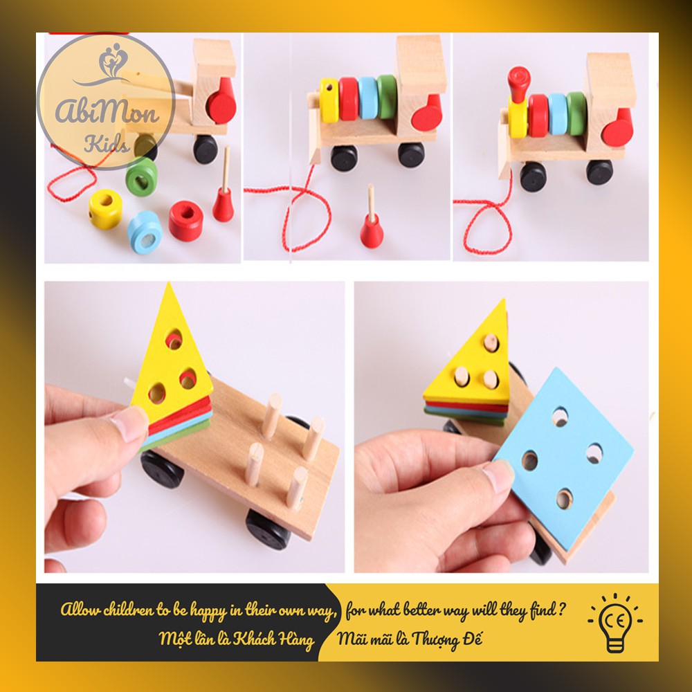 Tàu Hỏa Kéo Gỗ Thả Hình Khối Cho Bé ☘️ Montessori cao cấp ✨ (Đồ chơi Gỗ - Đồ chơi Giáo Dục - An toàn - Thông minh)