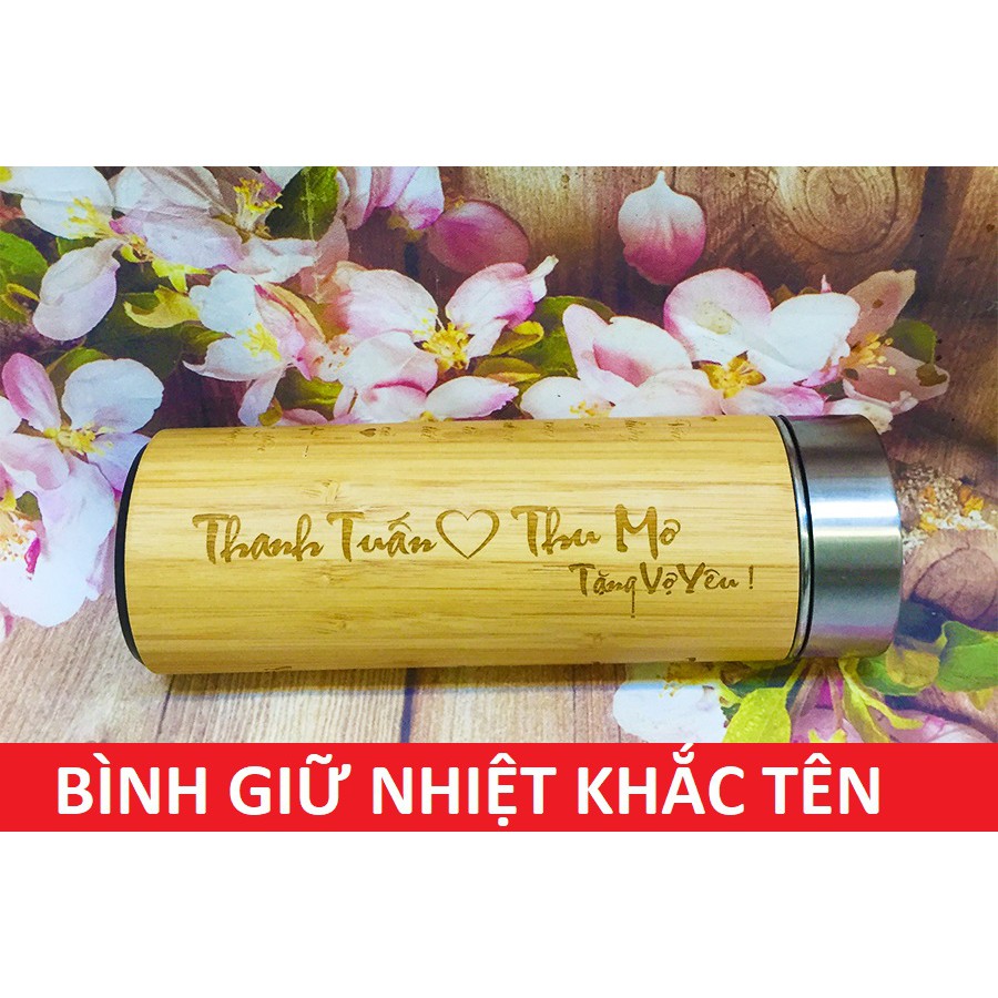 Bình Giữ Nhiệt Vỏ Tre Khắc Theo Yêu Cầu