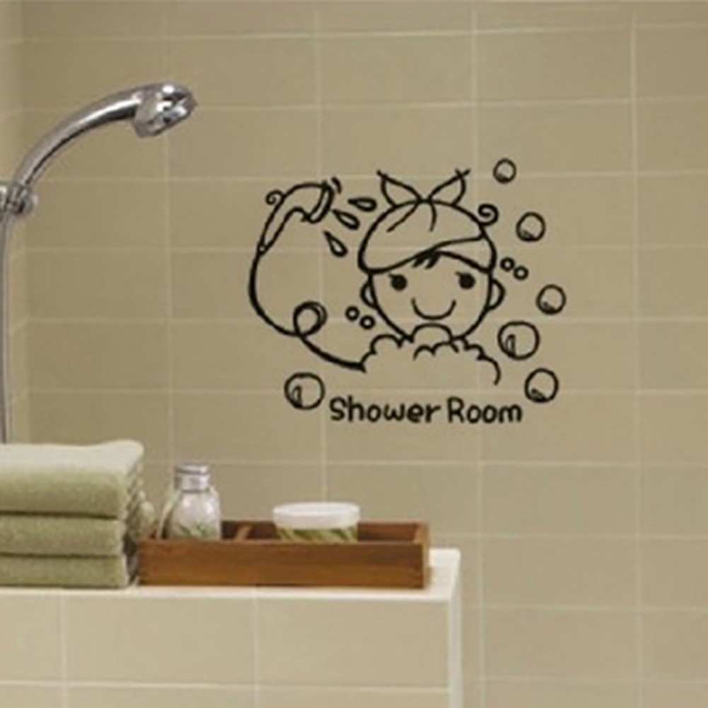 Sticker dán tường hình chữ Brush your teeth/shower hoạt hình bằng vinyl trang trí tường dễ thương