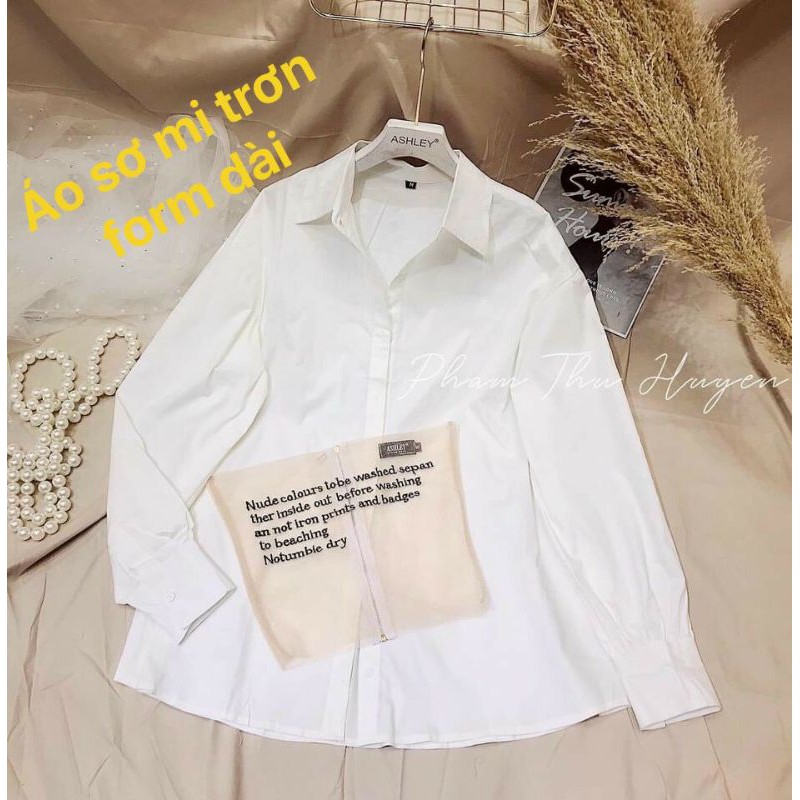 Áo sơ mi trơn form rộng dáng dài vải kate nhật