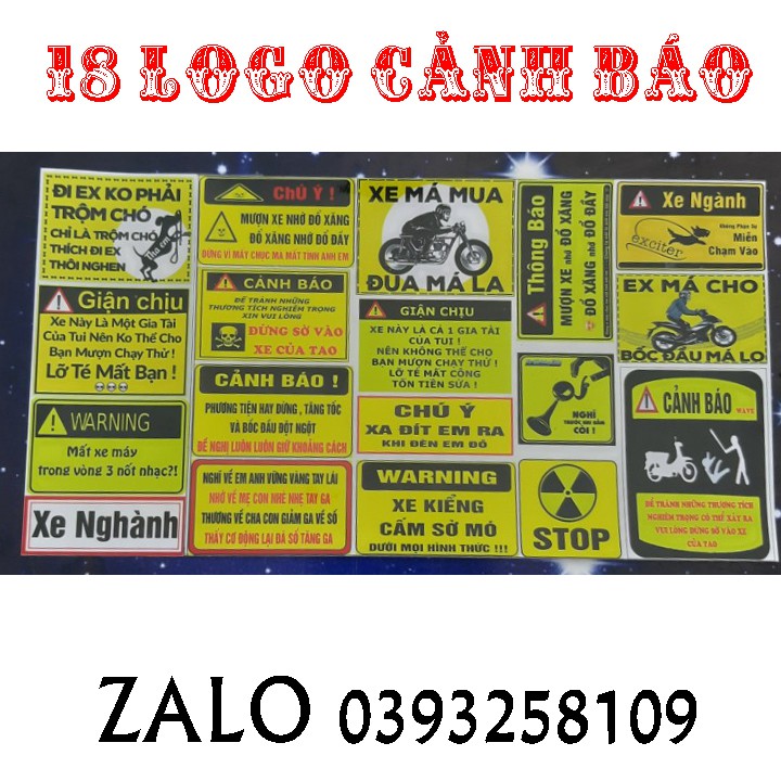 TEM CẢNH BÁO DÁN XE ( COMBO 18 LOGO )