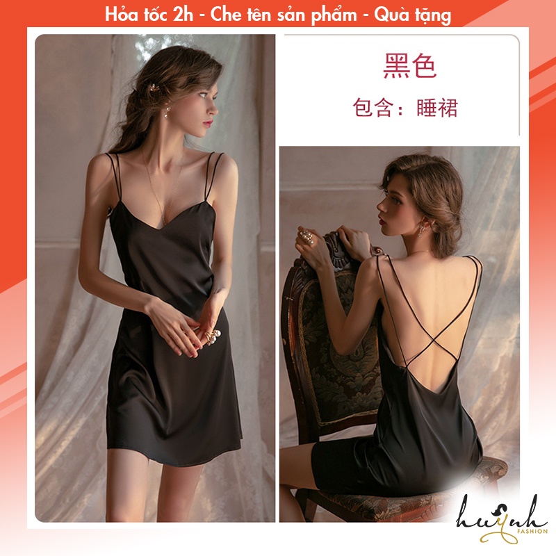 Váy ngủ lụa hai dây trơn mặc nhà hở lưng cao cấp GUIRUO - N62
