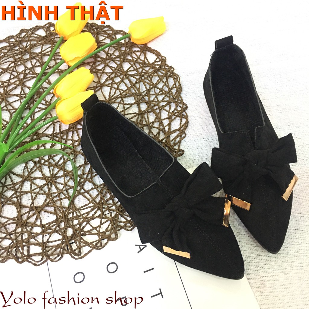 Giày bệt búp bê nữ đế bằng đính nơ xinh xắn hàng QC cao cấp - Kèm hình thật