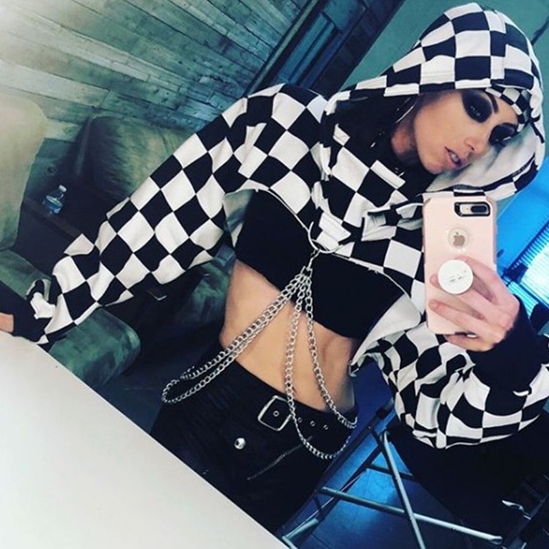 Áo Croptop Tay Dài Có Mũ Trùm Phong Cách Nhảy Múa Đường Phố Âu Mỹ Quyến Rũ