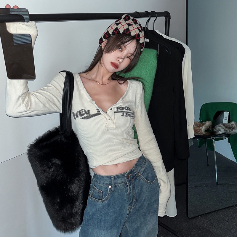 Áo Croptop Dài Tay Phong Cách Retro Mỹ Gợi Cảm JH-CX-71