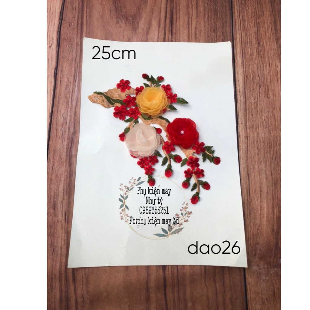 [Ảnh thật] [Có sẵn] nhánh đào thêu 3 hoa xinh xinh 25cm
