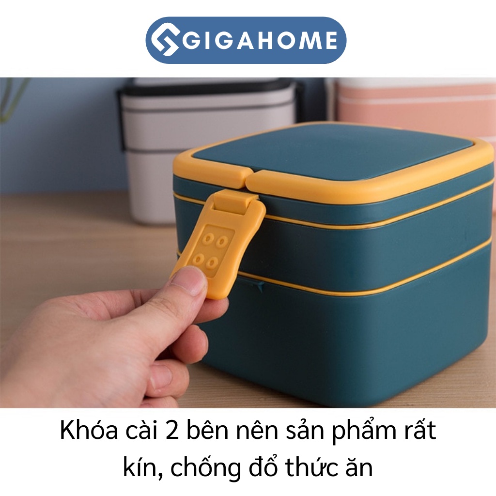 Hộp Đựng Cơm Văn Phòng Giữ Nhiệt 1000ml 2 Tầng Kèm Thìa Có Quai Xách GIGAHOME 10047