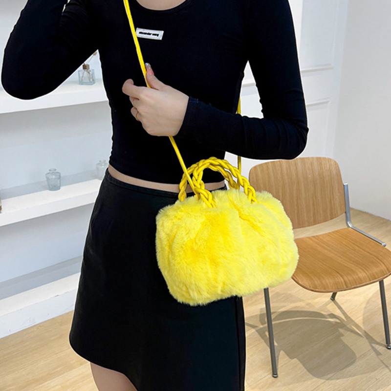 Túi Xách Tay / Đeo Vai Phủ Lông Mềm Mại Thời Trang Thu Đông Dành Cho Nữ