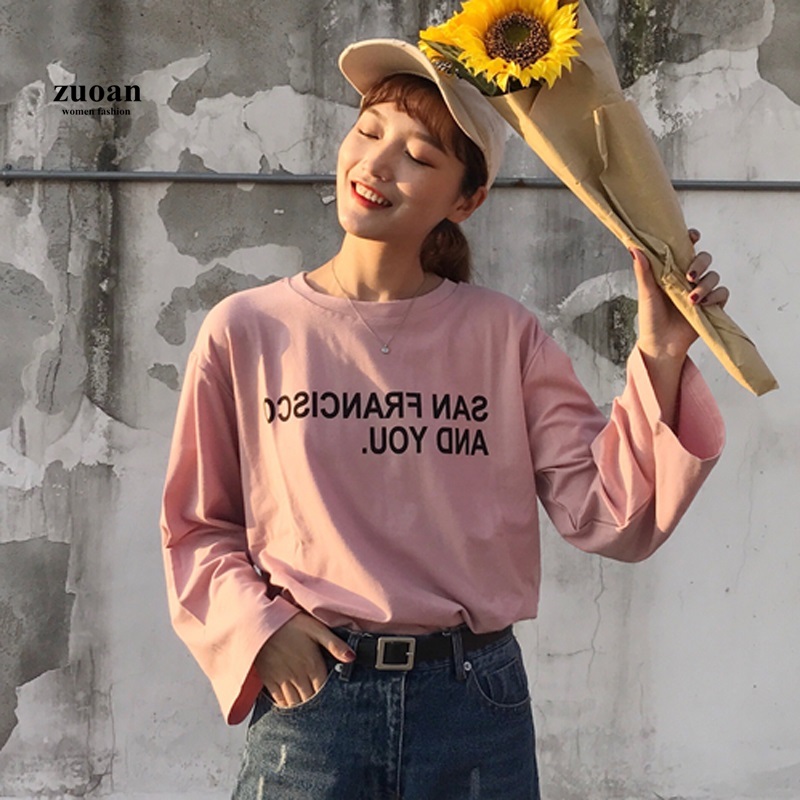 SUXI Áo Thun Nữ Dài Tay Cổ Tròn Thời Trang