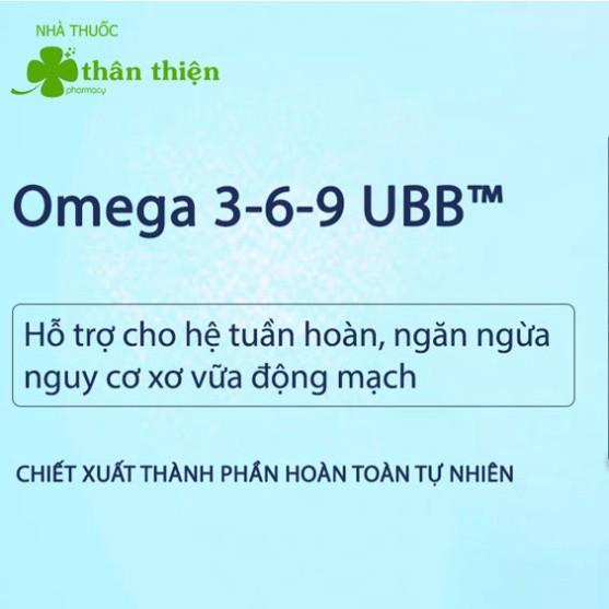 Viên uống Omega 3-6-9 UBB - Hỗ trợ ngăn ngừa nguy cơ xơ vữa động mạch (Hộp 100 viên)