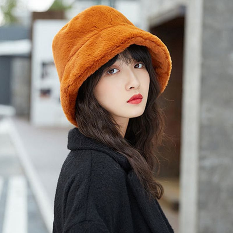 Nón tai bèo nữ vải lông dày màu trơn