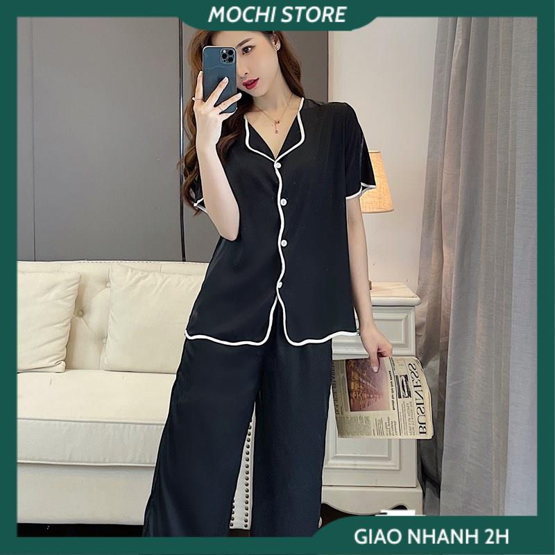 Đồ Pijama, Đồ Bộ Nữ, Bộ Áo Nữ Tay Ngắn Phối Màu Quần Dài Lượn Sóng Chất Lụa Satin Màu Trơn Thời Trang Mặc Nhà Trẻ Trung | BigBuy360 - bigbuy360.vn