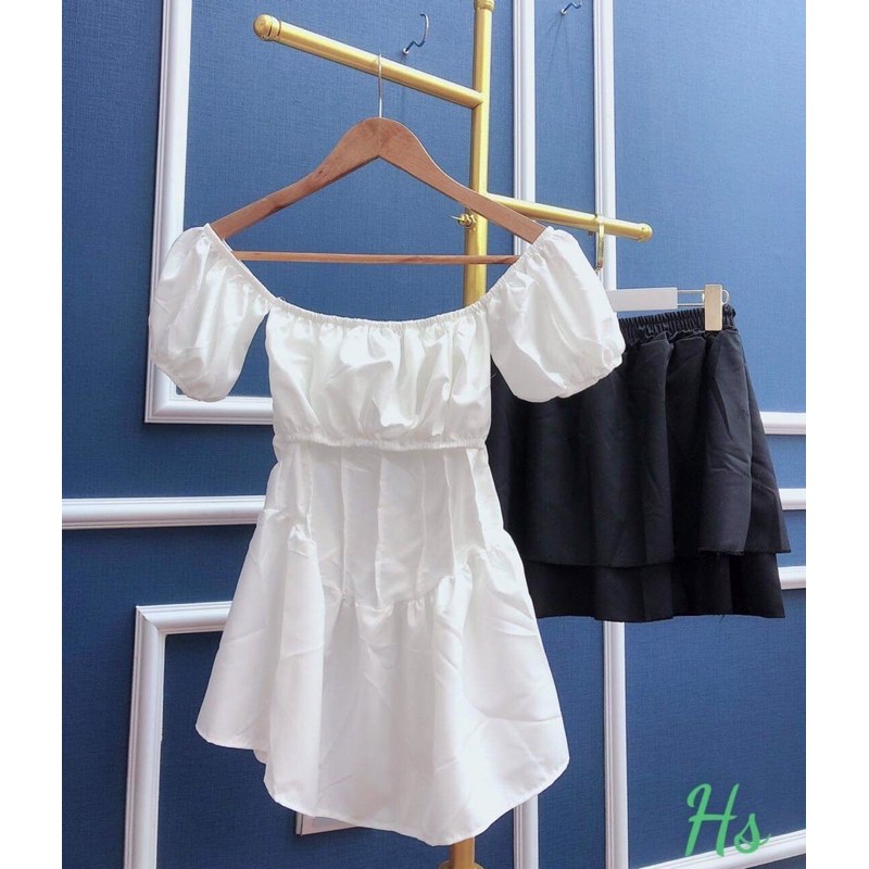 [ Mã FAMAYWA2 giảm 10K đơn 50K] Bộ Áo Trễ Vai Chân Váy Ngắn 🦋 Set Áo Trắng Bèo Kèm Chân Váy Đen 🦋 | BigBuy360 - bigbuy360.vn