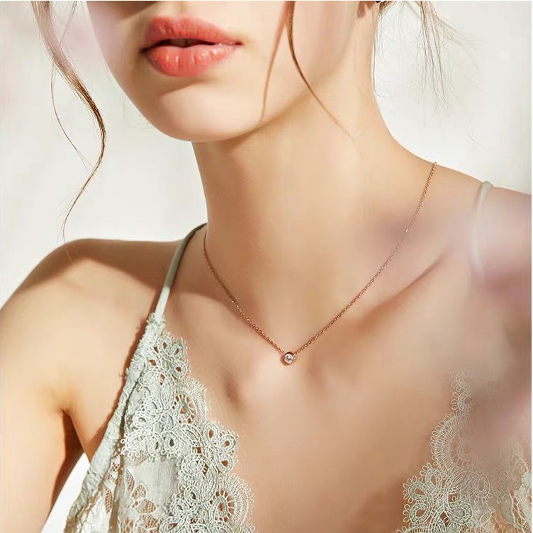 Dây Chuyền Mạ Vàng Hồng 18K Đính Đá Zircon Phong Cách Hàn Quốc Nhật Bản Chống Thấm Nước Không Gây Dị Ứng