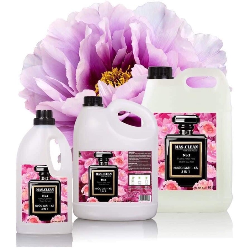 Nước giặt xả hữu cơ 3 trong 1 Mas.Clean hương Nước Hoa No1 - can 3.8L