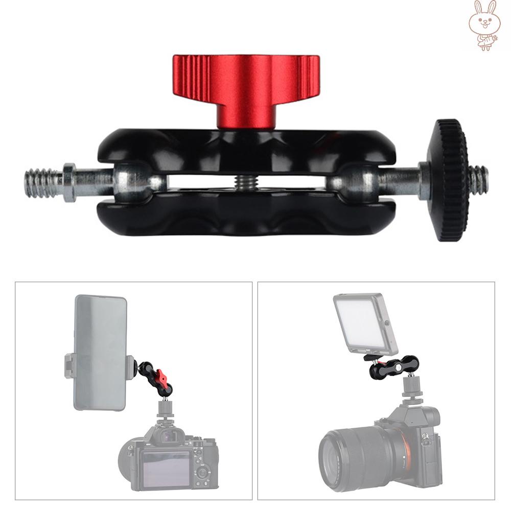 RD Multifunctional Ball Head Mount Mini Dual Ball Head Clamp with 1/4 Screw for DSLR Camera Monitor LED Light Flashlight