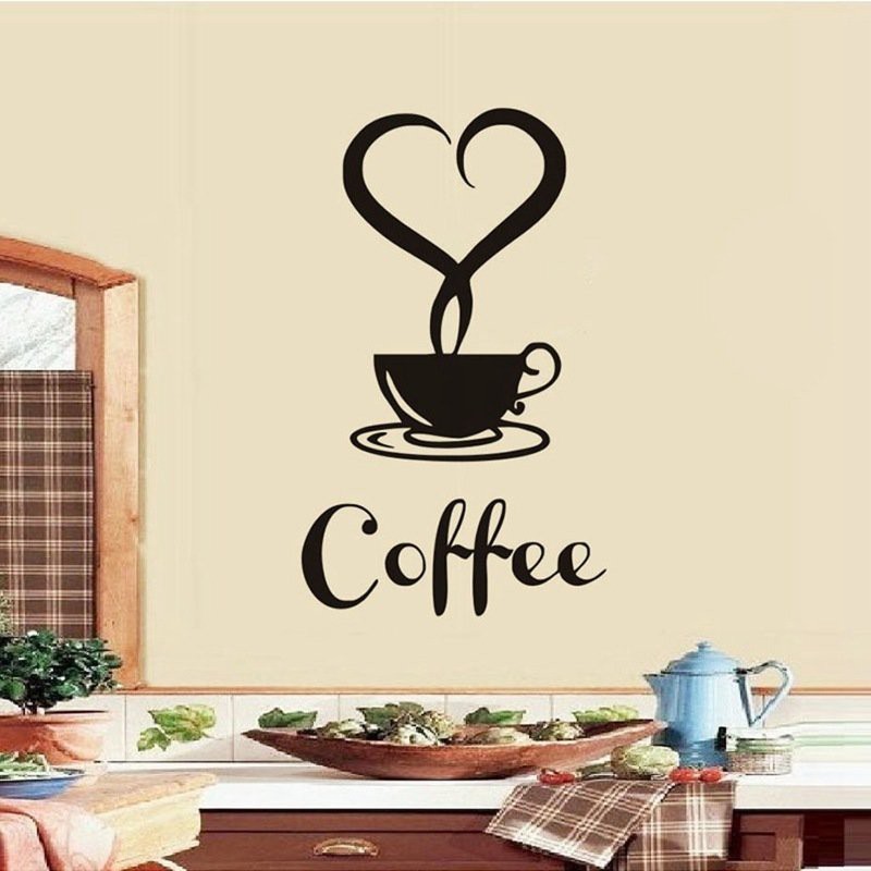 Decal dán tường tách cà phê trái tim trang trí quán cà phê đẹp