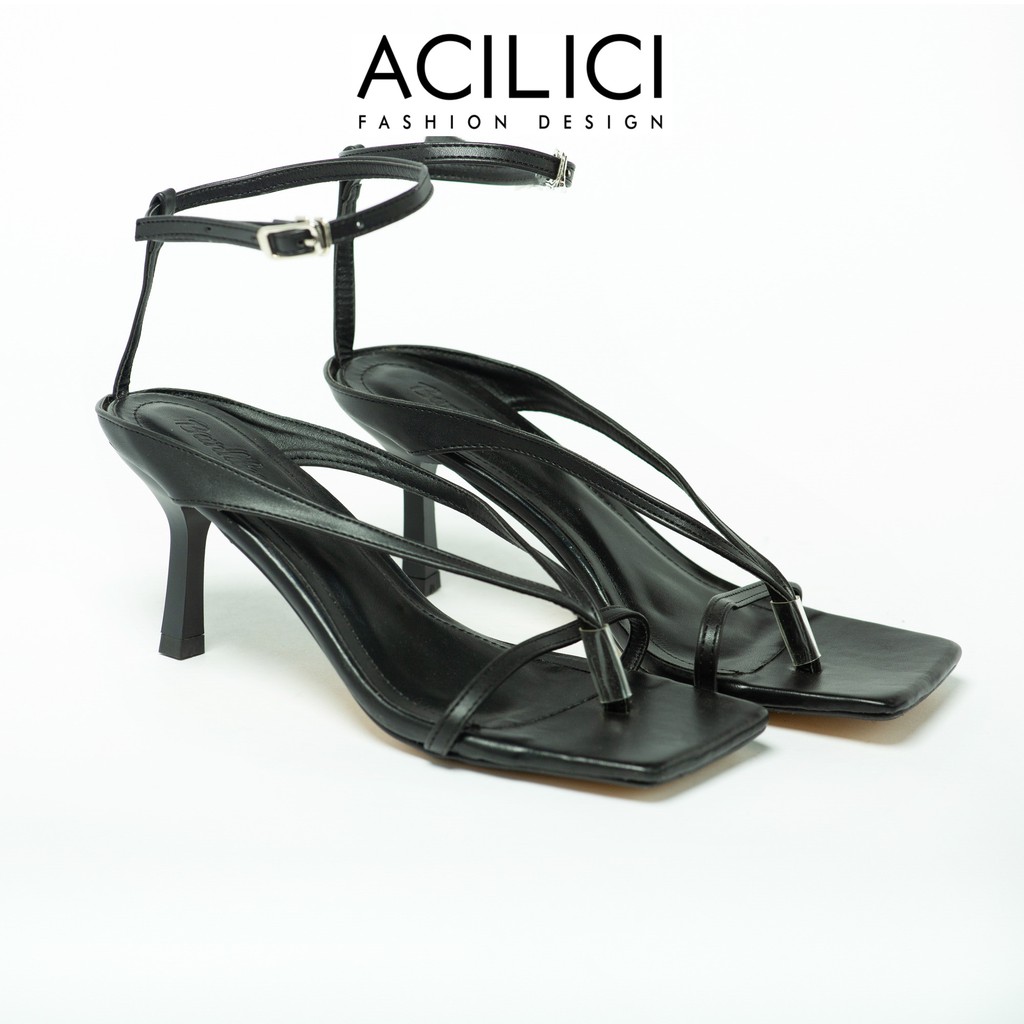 Guốc cao gót ACILICI thời trang mũi vuông, sandal gót nhọn kiểu xỏ ngón thanh lịch cao 7p màu đen, trắng và nude_TC013