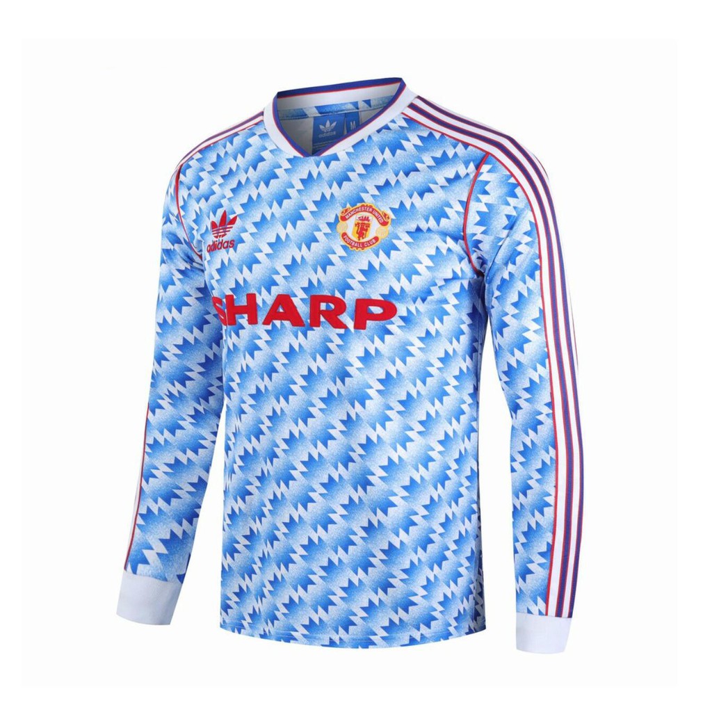 Áo Thun Đá Banh Tay Dài In Logo Manchester United Phong Cách Retro Cho Nam Size S-2xl 90-92