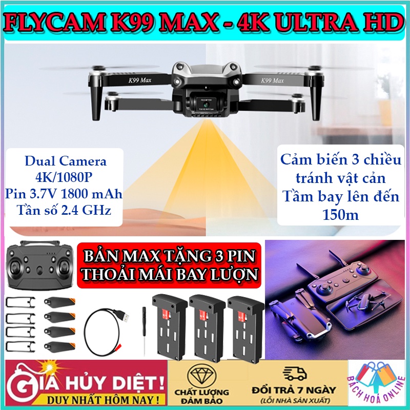 [Có Bán Pin Sơ Cua] Máy bay điều khiển từ xa K99 Max, Flycam mini có cảm biến 3 chiều chống va đập, Camera kép 4K/1080P