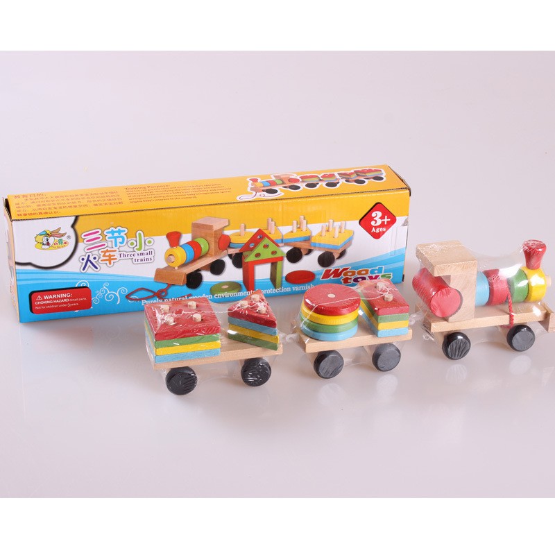 Đồ chơi montessori tàu hỏa nhiều màu sắc chở khối gỗ thả hình trụ cho bé